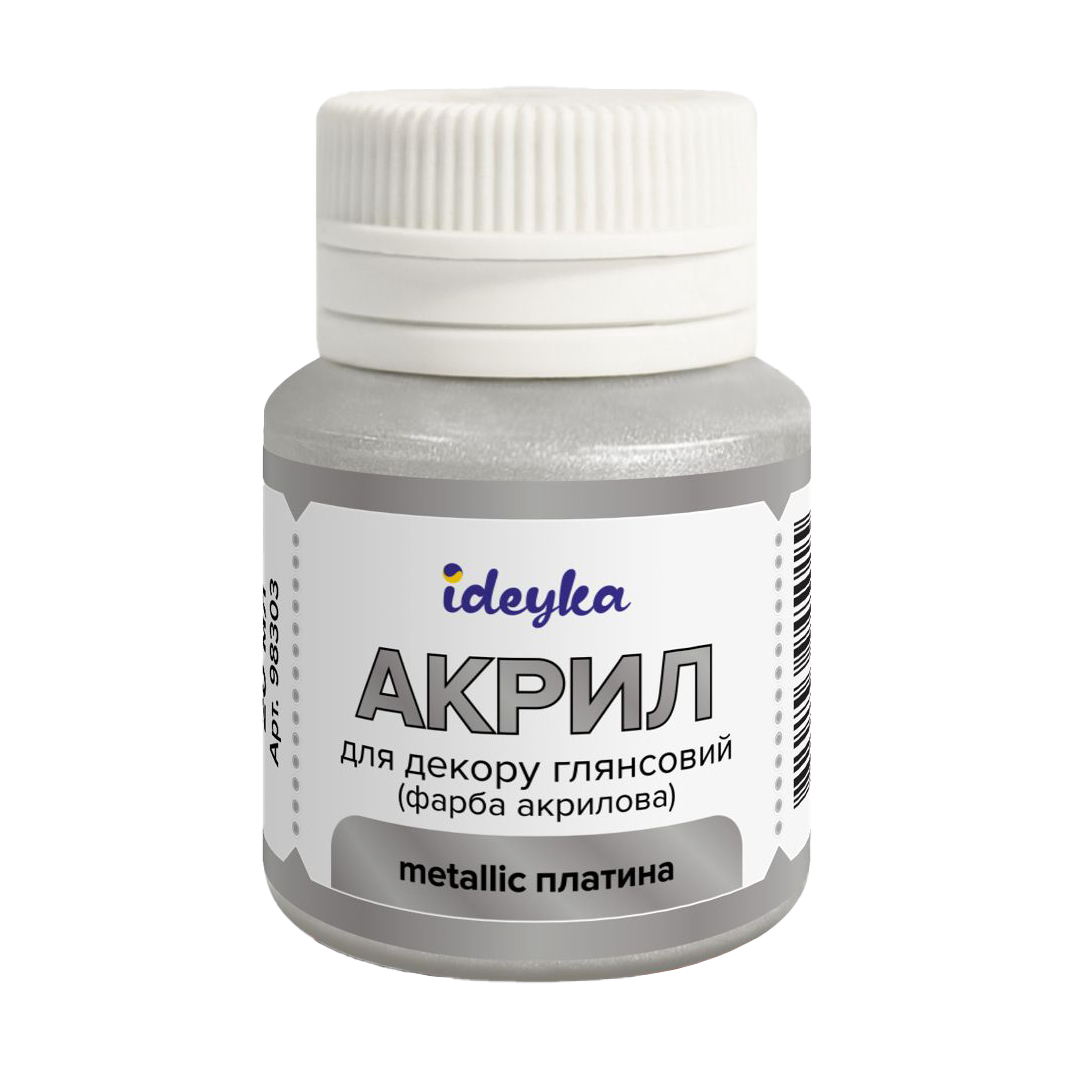 Акрил для декору глянсовий Ideyka Metalliс Платина, 20 мл