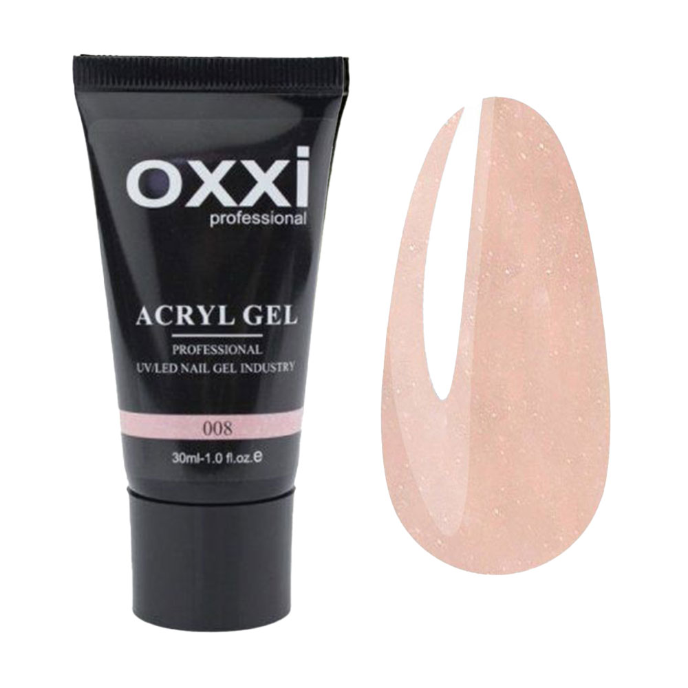 Акрил-гель для нігтів Oxxi Professional Acryl Gel 08 Персиковий із шимерами, 30 мл