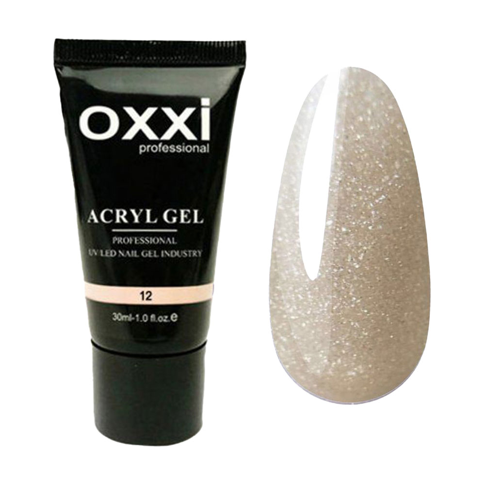 Акрил-гель для нігтів Oxxi Professional Acryl Gel 12 Кремовий мікроблиск, 30 мл