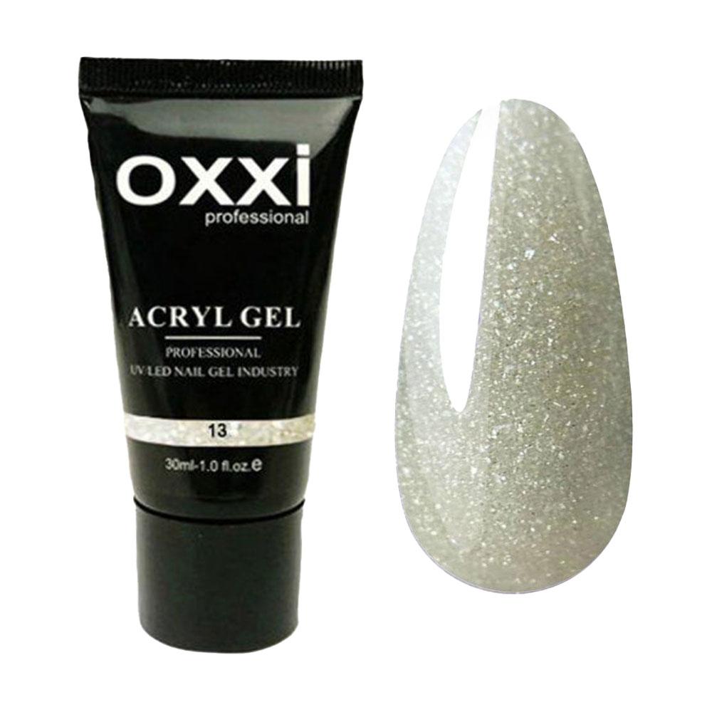 Акрил-гель для нігтів Oxxi Professional Acryl Gel 13 Світлий кремовий мікроблиск, 30 мл