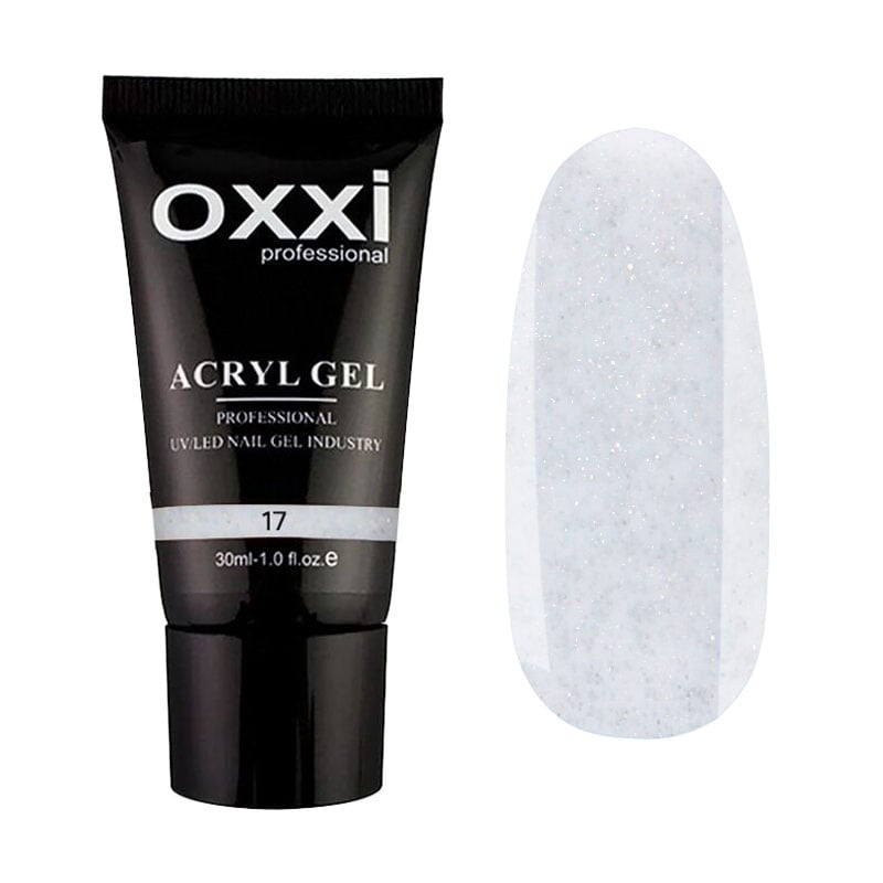 Акрил-гель для нігтів Oxxi Professional Acryl Gel 17 Прозорий з маленькими голографічними блискітками, 30 мл