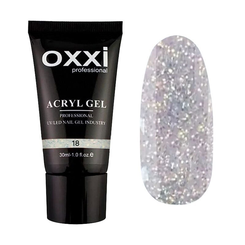 Акрил-гель для нігтів Oxxi Professional Acryl Gel 18 Прозорий з голографічними блискітками, 30 мл