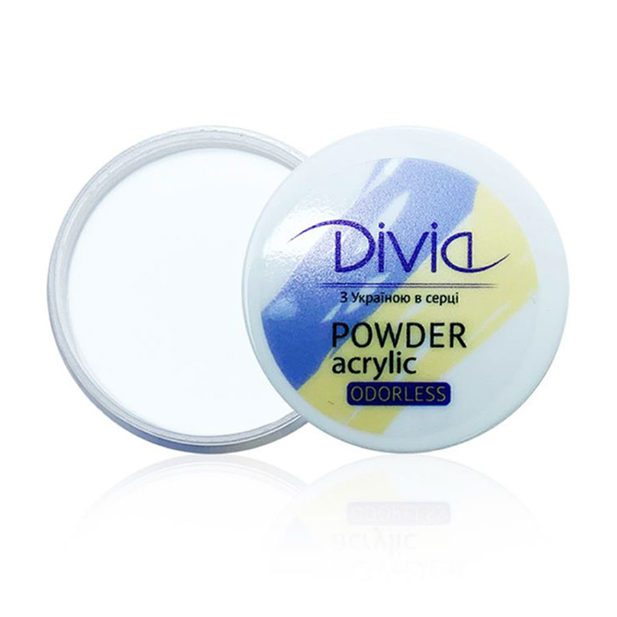 Акрилова пудра для нігтів Divia Acrylic Powder Odorless без запаху, AO14 White, 18 г