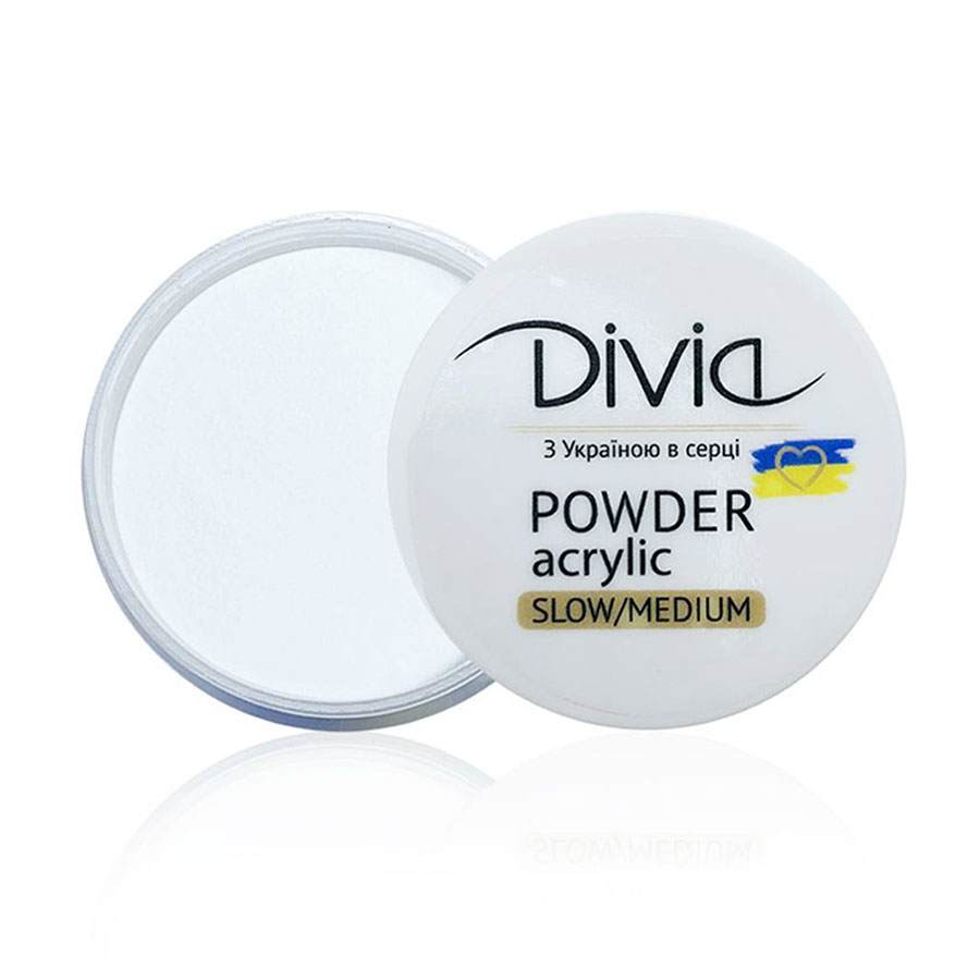 Акрилова пудра для нігтів Divia Acrylic Powder Slow/Medium, AS25 Super White, 32 г (Di1808)