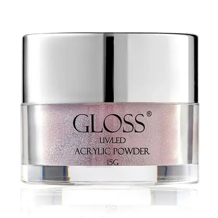 Акрилова пудра для нігтів Gloss UV/LED Acrylic Powder 007 Cвітло-сірий з рожевим та галографічним мікроблиском, 15 г