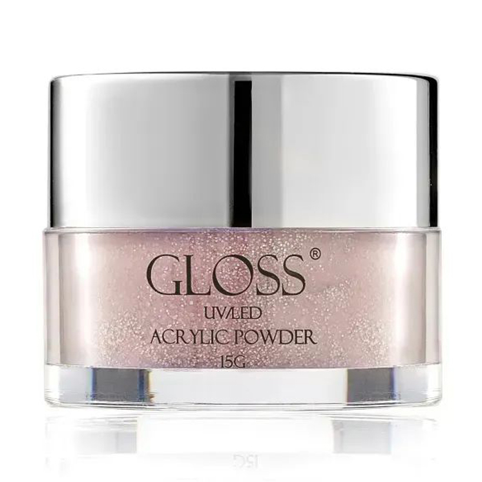 Акрилова пудра для нігтів Gloss UV/LED Acrylic Powder 008 Ніжно-рожевий з срібним мікроблиском, 15 г