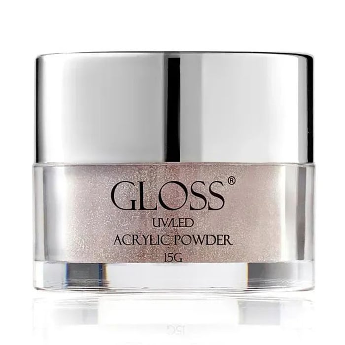 Акрилова пудра для нігтів Gloss UV/LED Acrylic Powder 009 Світло-рожевий з золотистим та срібним мікроблиском, 15 г