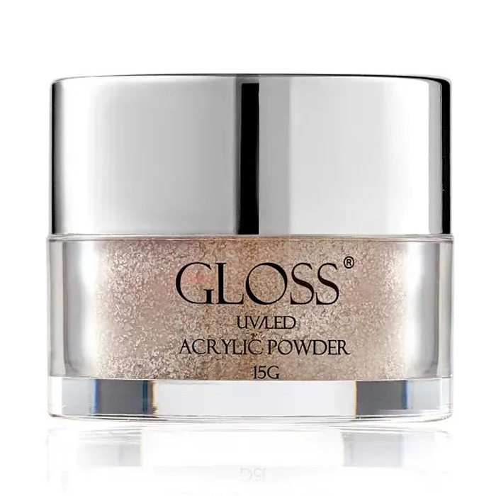 Акрилова пудра для нігтів Gloss UV/LED Acrylic Powder 011 Бежевий з мікроблиском та галографічними блискітками, 15 г