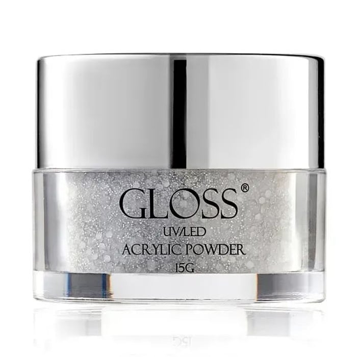 Акрилова пудра для нігтів Gloss UV/LED Acrylic Powder 012 Срібний з мікроблиском та блискітками, 15 г