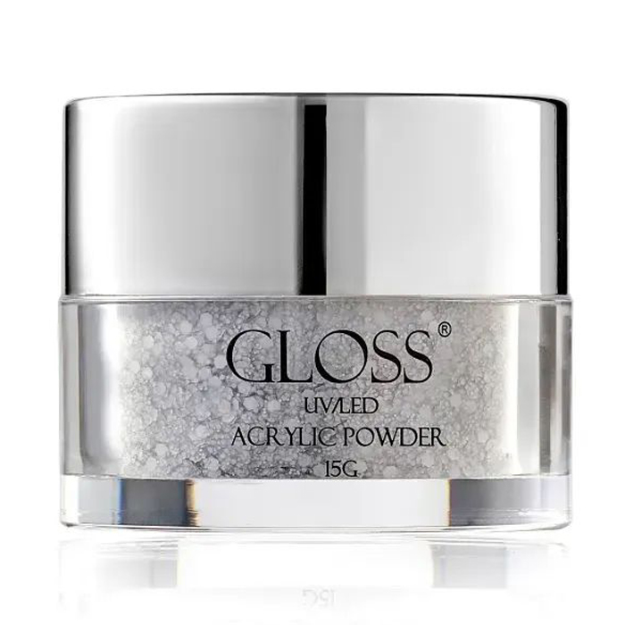 Акрилова пудра для нігтів Gloss UV/LED Acrylic Powder 013 Сірий з мікроблиском та галографічними блискітками, 15 г