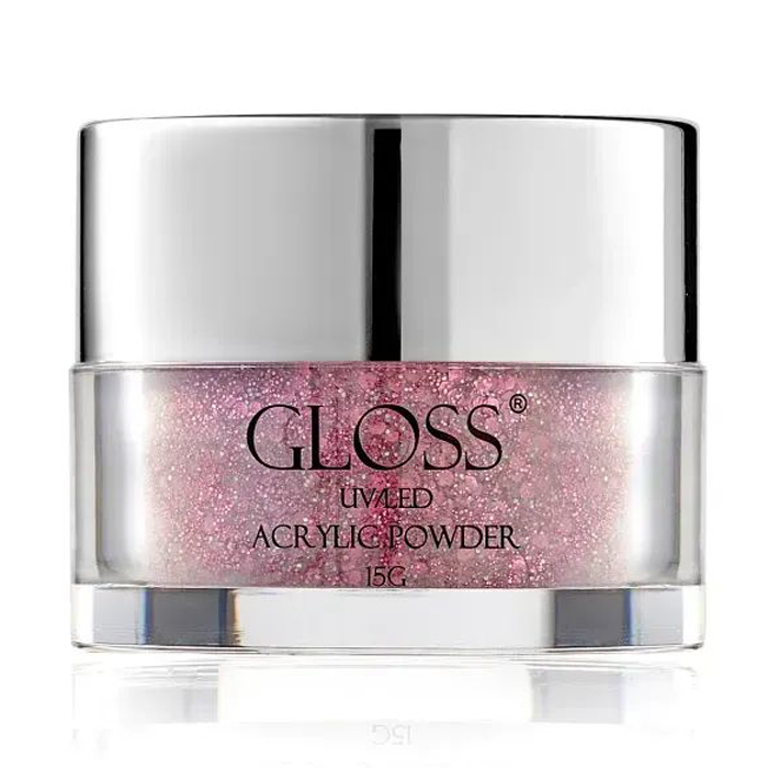 Акрилова пудра для нігтів Gloss UV/LED Acrylic Powder 016 Сірий з блідо-червоним мікроблиском та блискітками, 15 г