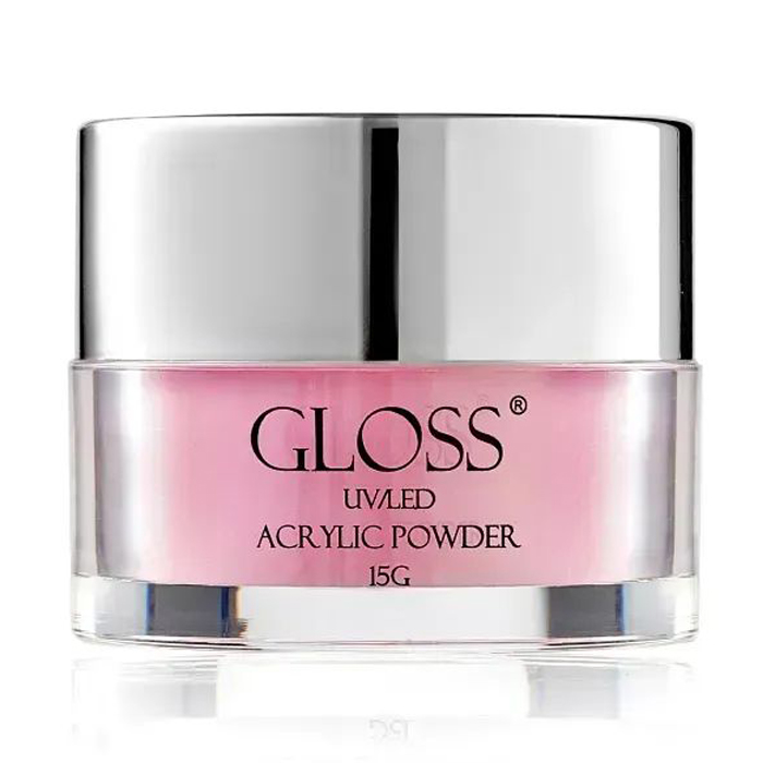 Акрилова пудра для нігтів Gloss UV/LED Acrylic Powder 018 Яскраво-рожевий з мікроблиском та блискітками, 15 г