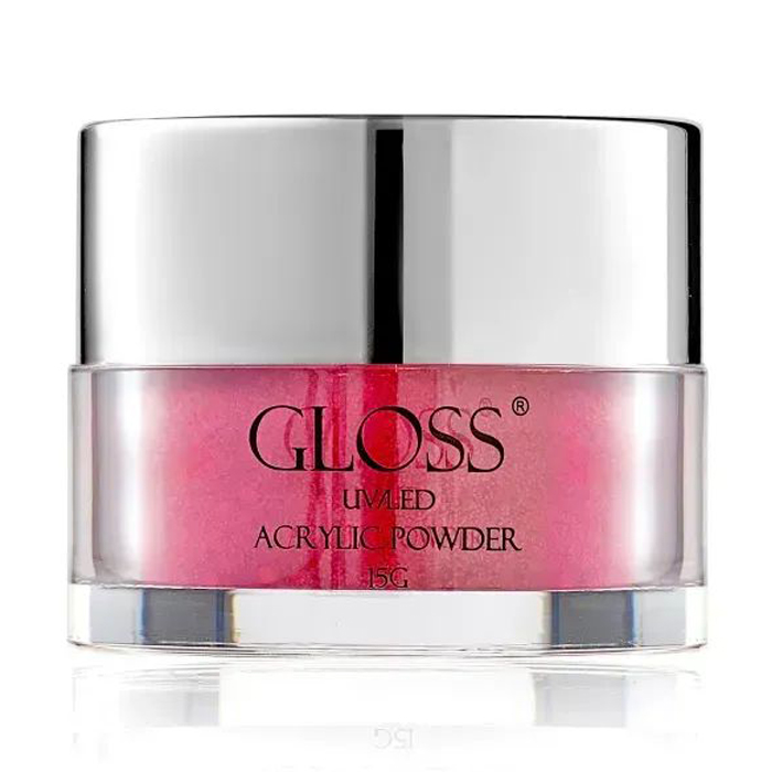 Акрилова пудра для нігтів Gloss UV/LED Acrylic Powder 022 Червоний з мікроблиском та блискітками, 15 г