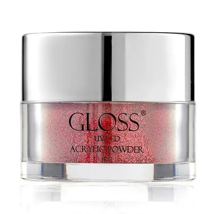 Акрилова пудра для нігтів Gloss UV/LED Acrylic Powder 023 Сірий з червоним мікроблиском, 15 г