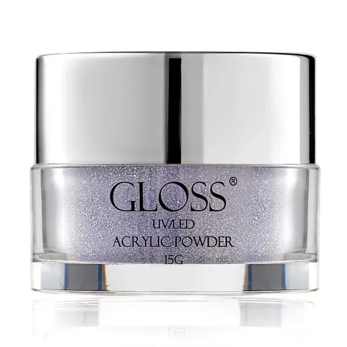 Акрилова пудра для нігтів Gloss UV/LED Acrylic Powder 027 Блідо-ліловий з срібним мікроблиском, 15 г