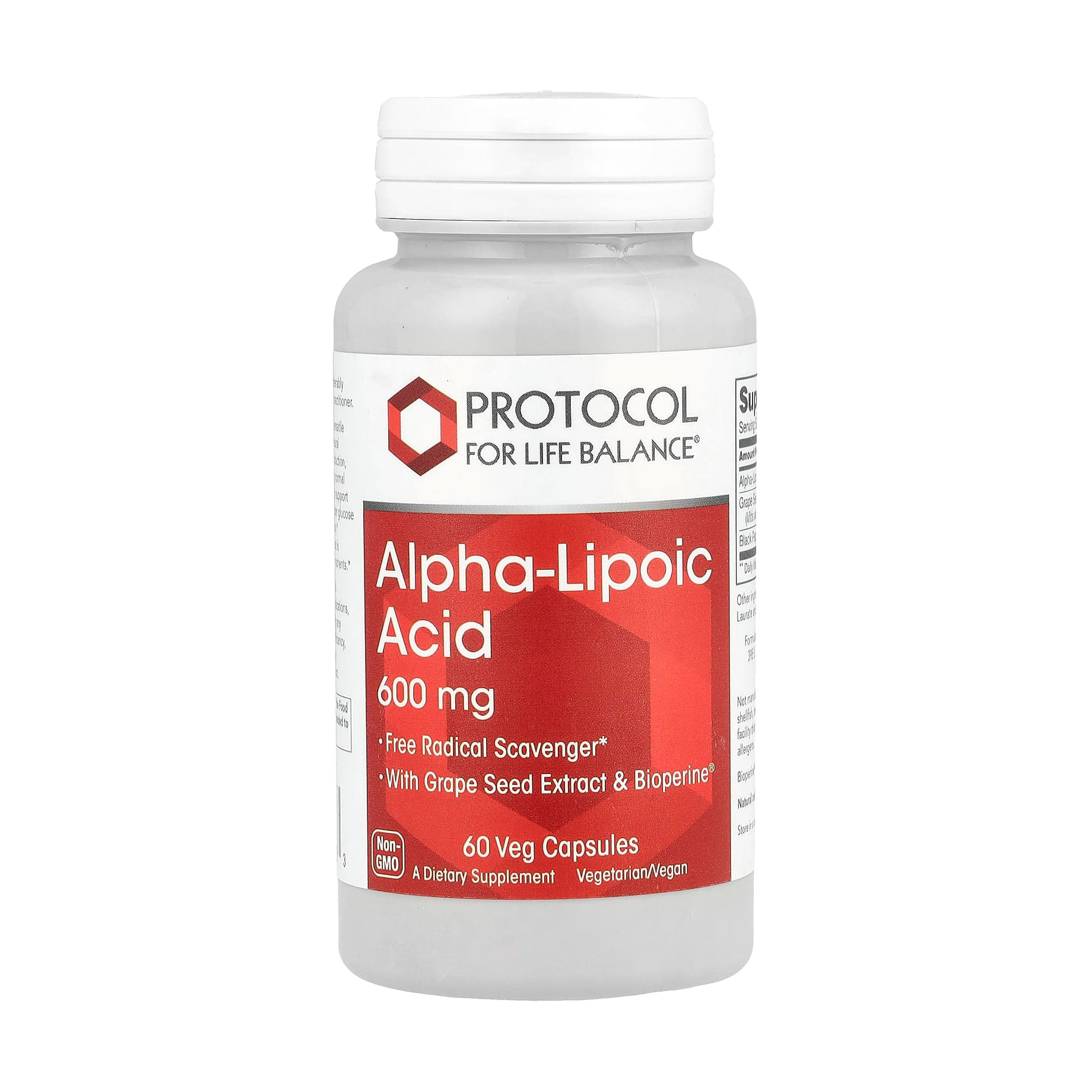 Альфа-ліпоєва кислота Protocol For Life Balance Alpha-Lipoic Acid 600 мг, 60 веганських капсул