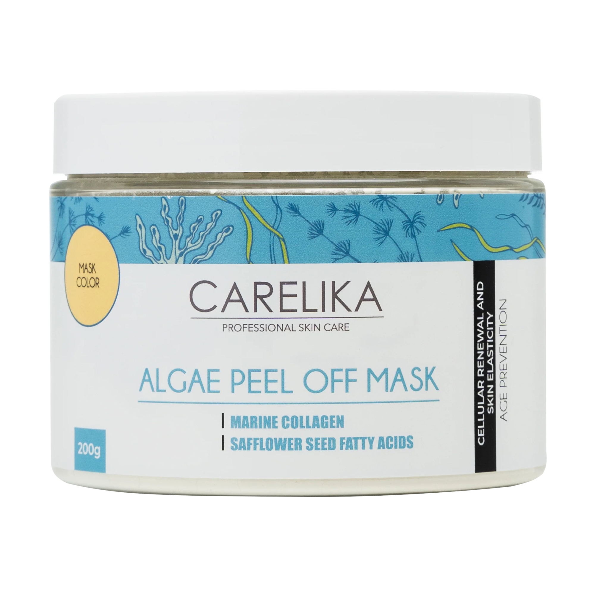 Альгінатна маска для обличчя Carelika Algae Peel Off Mask Marine Collagen на основі водоростей з морським колагеном, 200 г