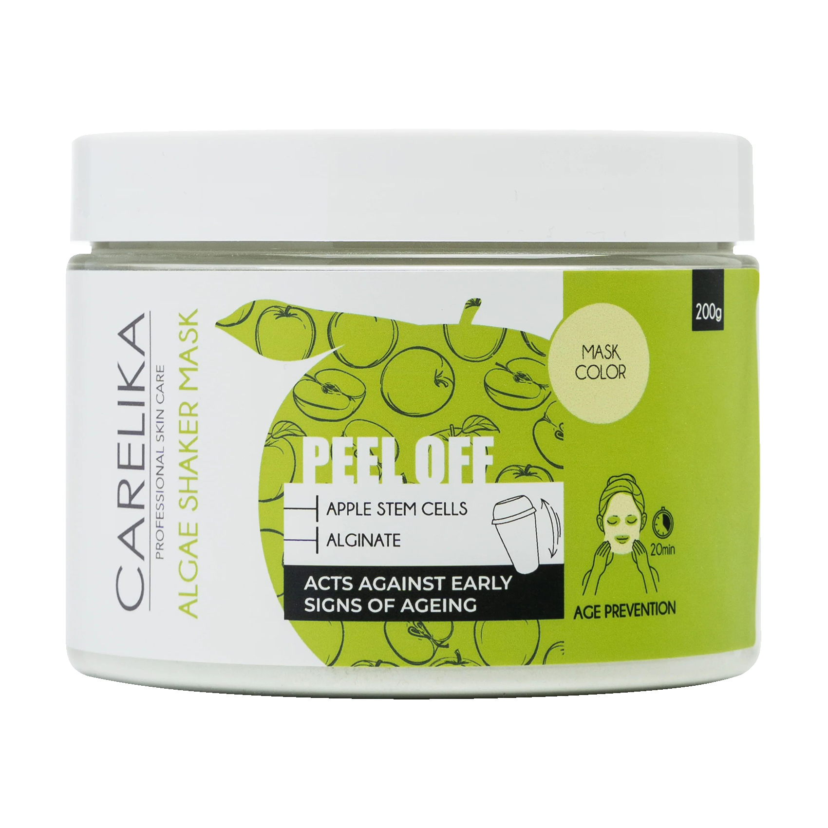 Альгінатна маска-шейкер для обличчя Carelika Peel Off Algae Shaker Mask Apple Stem Cells зі стовбуровими клітинами яблука, 200 г