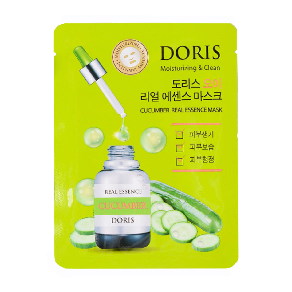 Ампульна тканинна маска для обличчя Doris Cucumber Real Essence Mask з екстрактом огірка, 25 мл