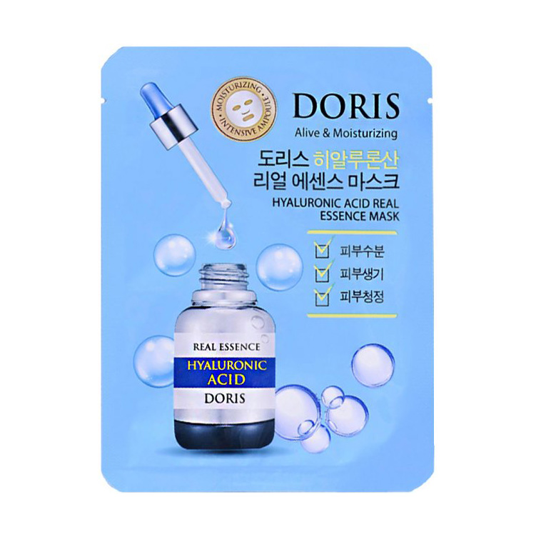 Ампульна тканинна маска для обличчя Doris Hyaluronic Acid Real Essence Mask з гіалуроновою кислотою, 25 мл