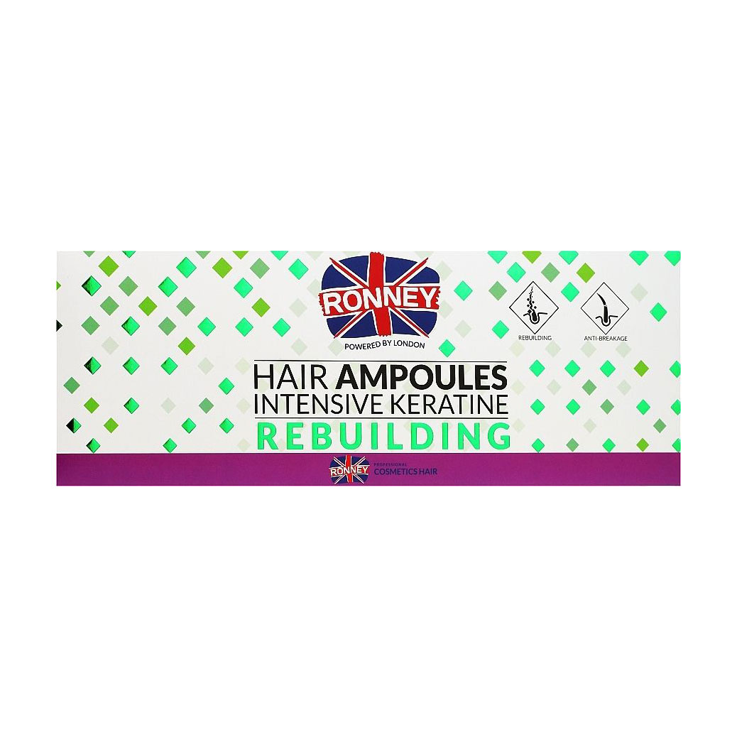Ампули Ronney Hair Ampoules Intensive Keratine Rebuilding для інтенсивного відновлення волосся, з кератином, 6*10 мл