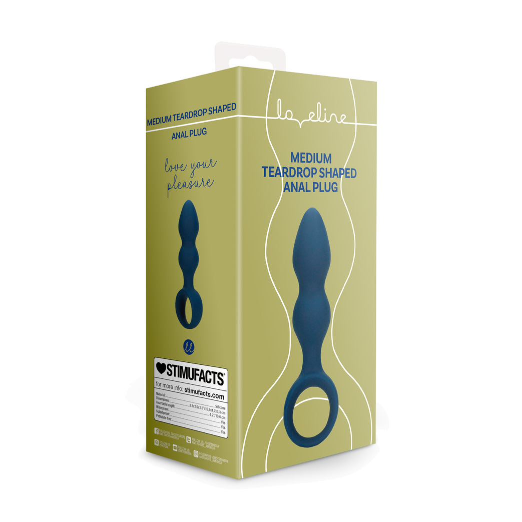 Анальна пробка Loveline Medium Teardrop Shaped Anal Plug синя, 1 шт
