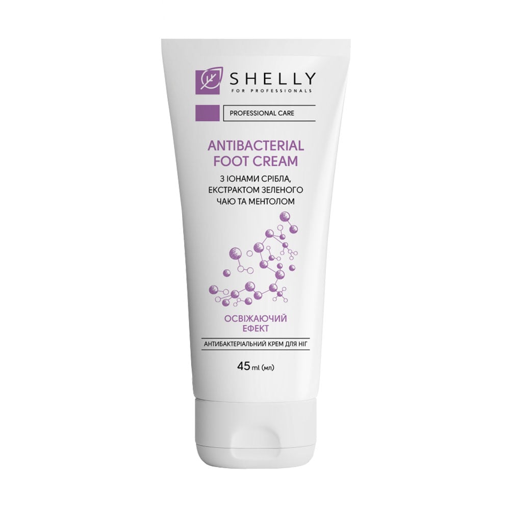 Антибактеріальний крем для ніг Shelly Antibacterial Foot Cream з іонами срібла, екстрактом зеленого чаю та ментолом, 45 мл