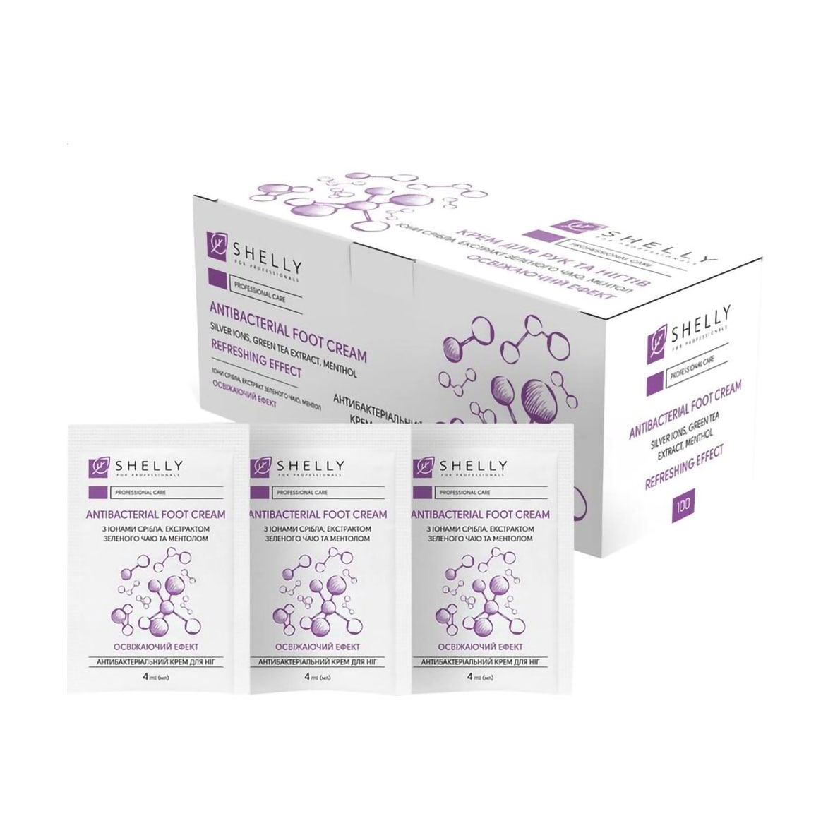 Антибактеріальний крем для ніг Shelly Antibacterial Foot Cream з іонами срібла, екстрактом зеленого чаю та ментолом, 100*4 мл