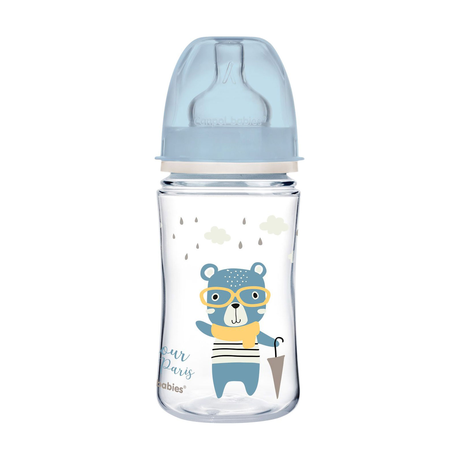 Антиколькова пляшечка для годування Canpol Babies PP Easystart Bonjour Paris з широким отвором, синя, 3+ місяців, 240 мл (35/232_blu)