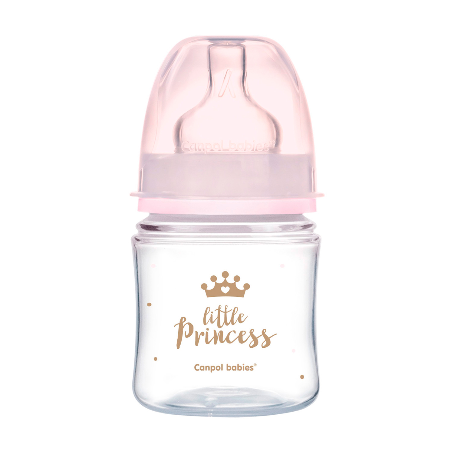 Антиколькова пляшечка для годування Canpol Babies PP Easystart Royal Baby з широким отвором, рожева, від народження, 120 мл (35/233_pin)