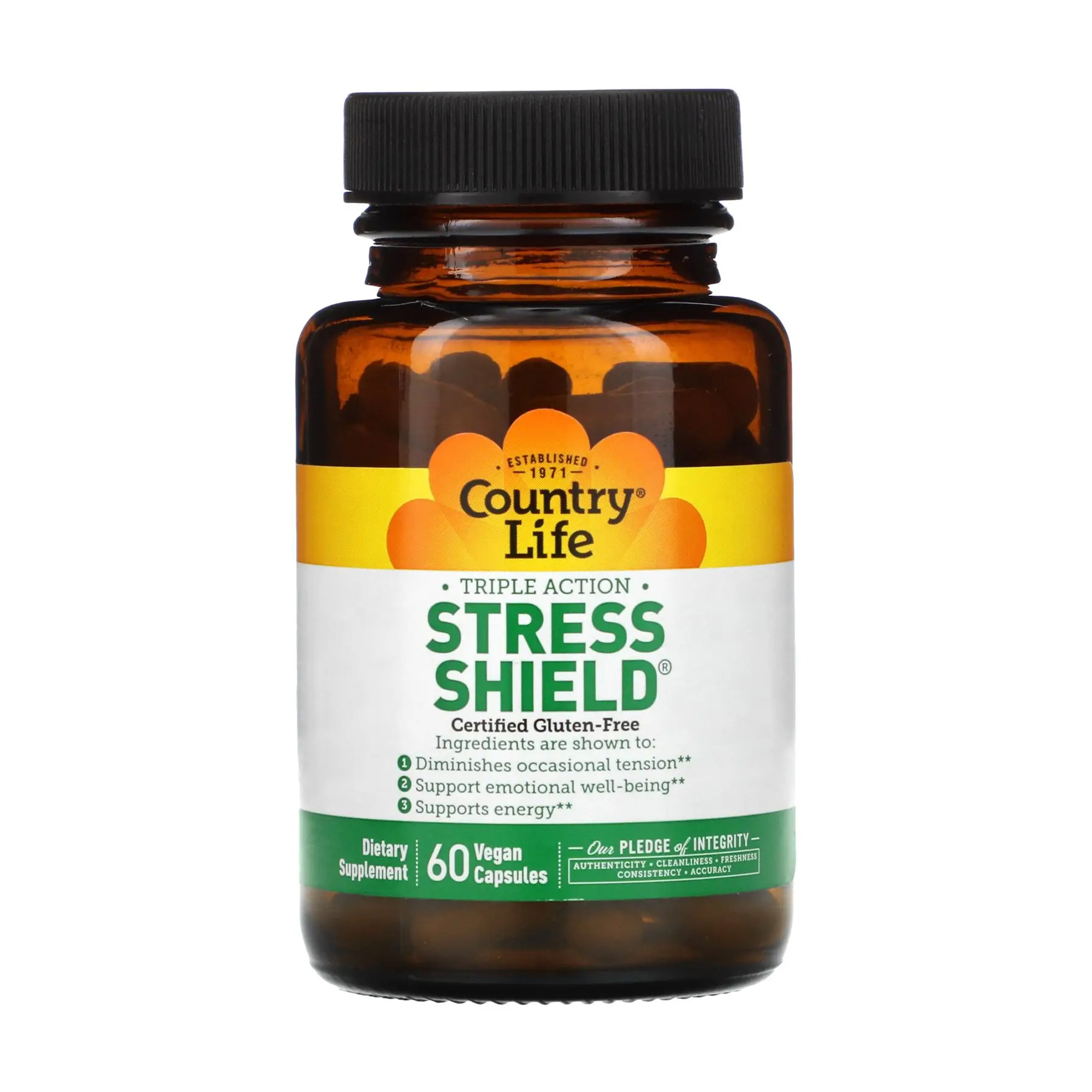 Антистресовий енергетичний комплекс Country Life Stress Shield, 60 капсул