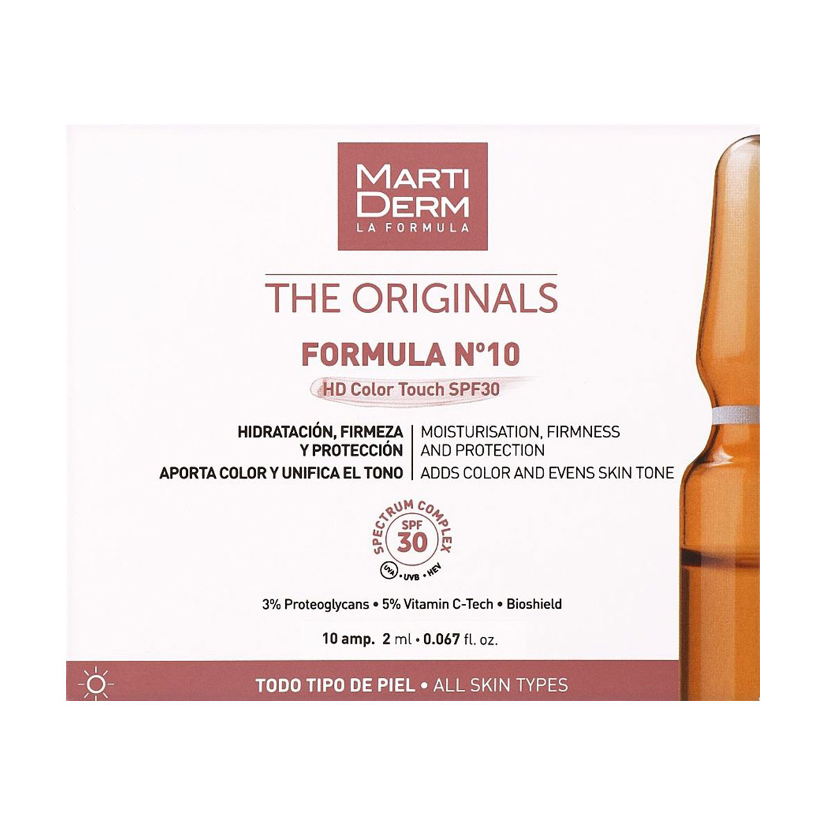 Антивікові ампули для обличчя MartiDerm Originals Formula N10 HD Color Touch SPF 30, 10*2 мл