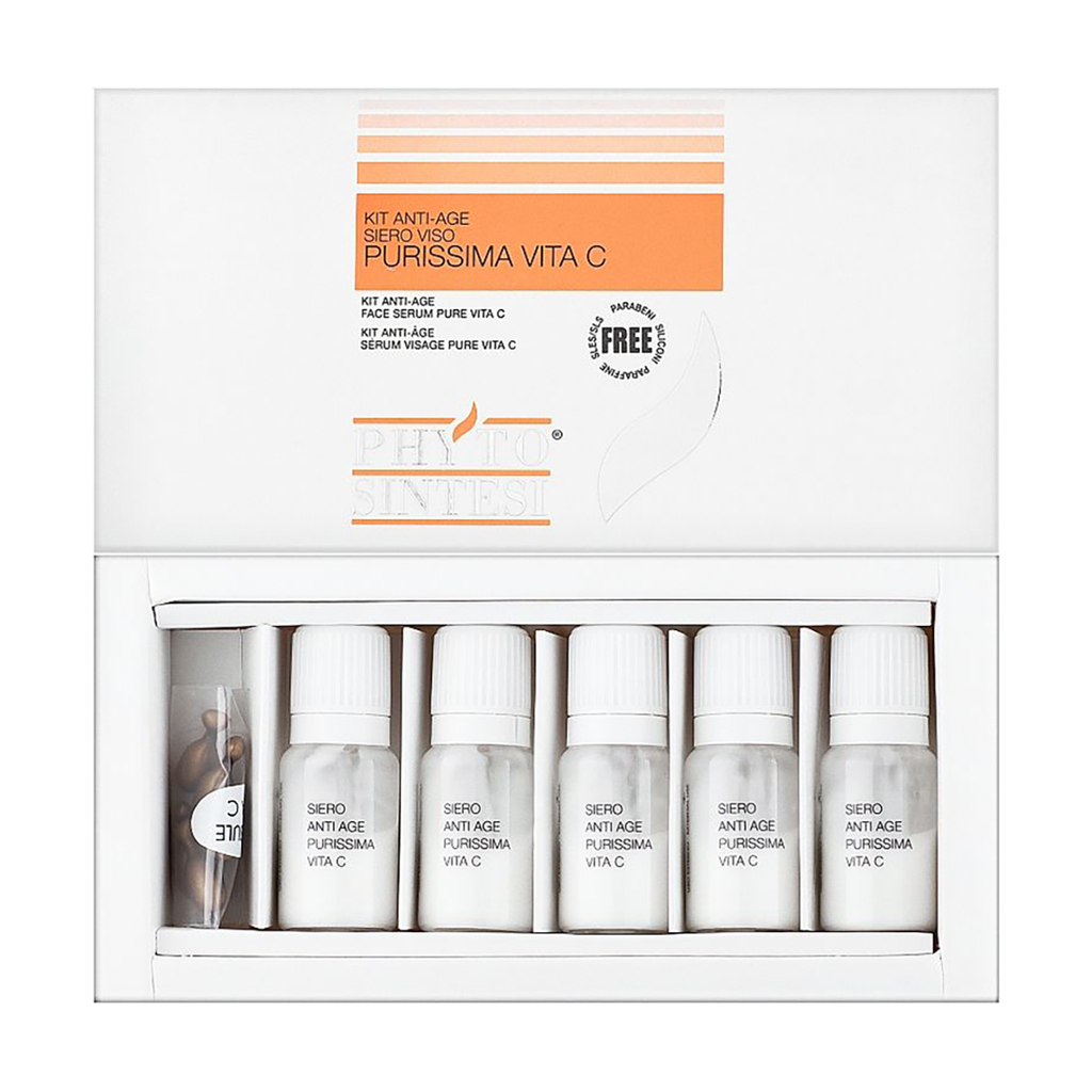Антивіковий догляд для обличчя Phyto Sintesi Face Serum Pure Vita C з чистим вітаміном C (ампула, 5*2 мл + капсула, 5 шт)