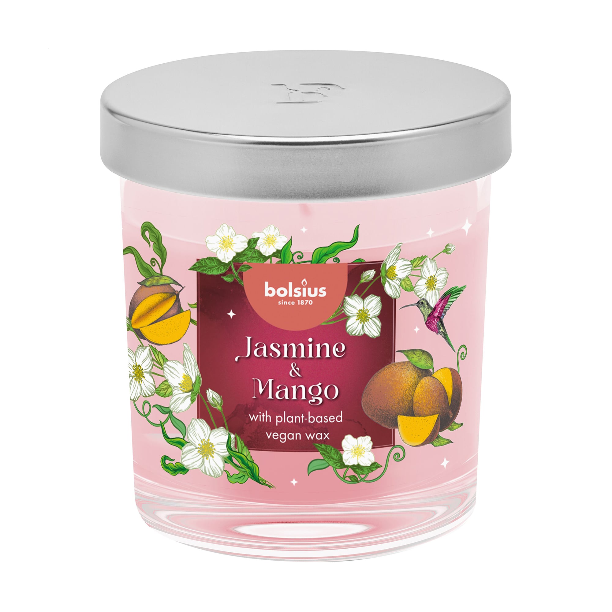 Ароматична свічка в склянці Bolsius Jasmine &amp; Mango з металевою кришкою, 80*72 мм