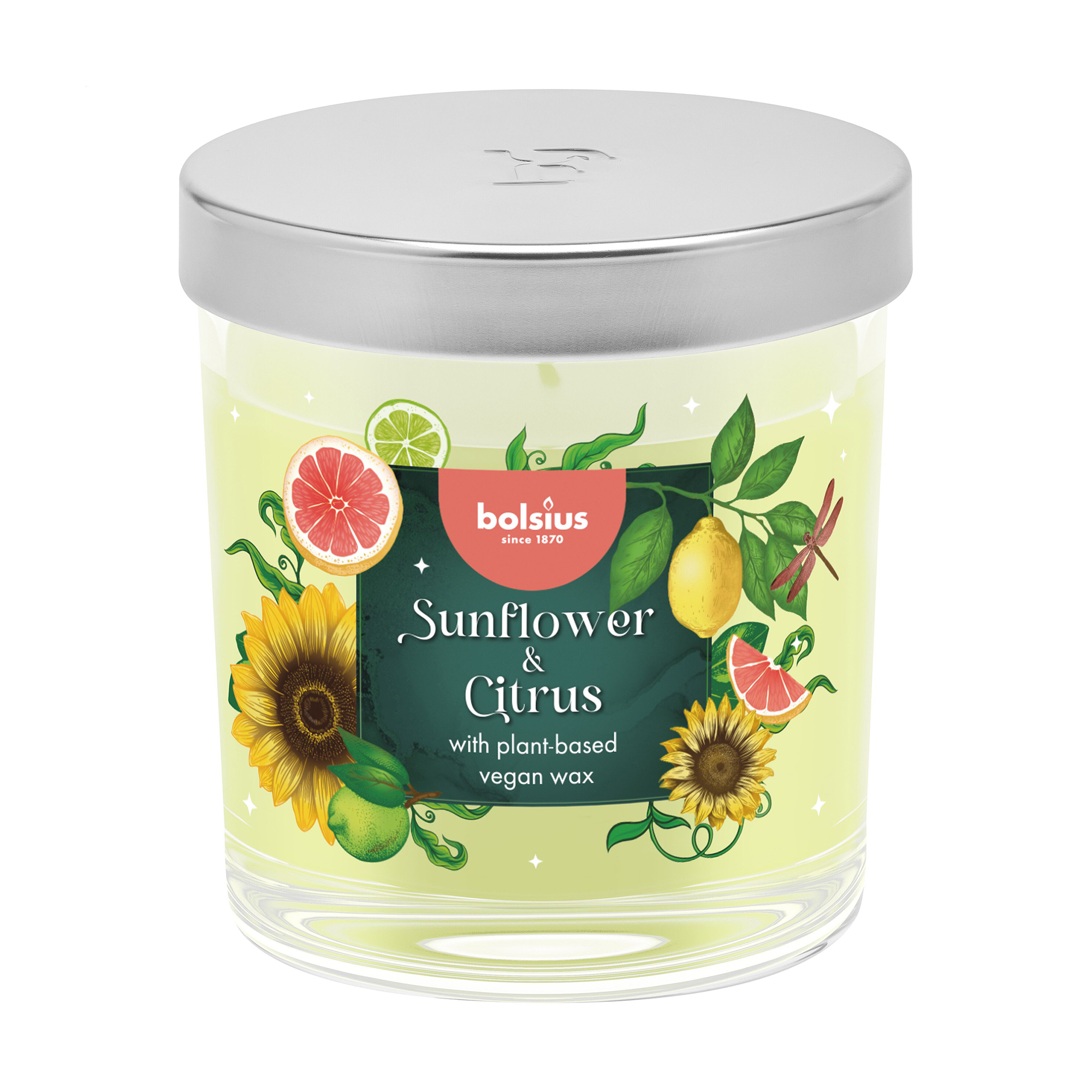 Ароматична свічка в склянці Bolsius Sunflower &amp; Citrus з металевою кришкою, 80*72 мм