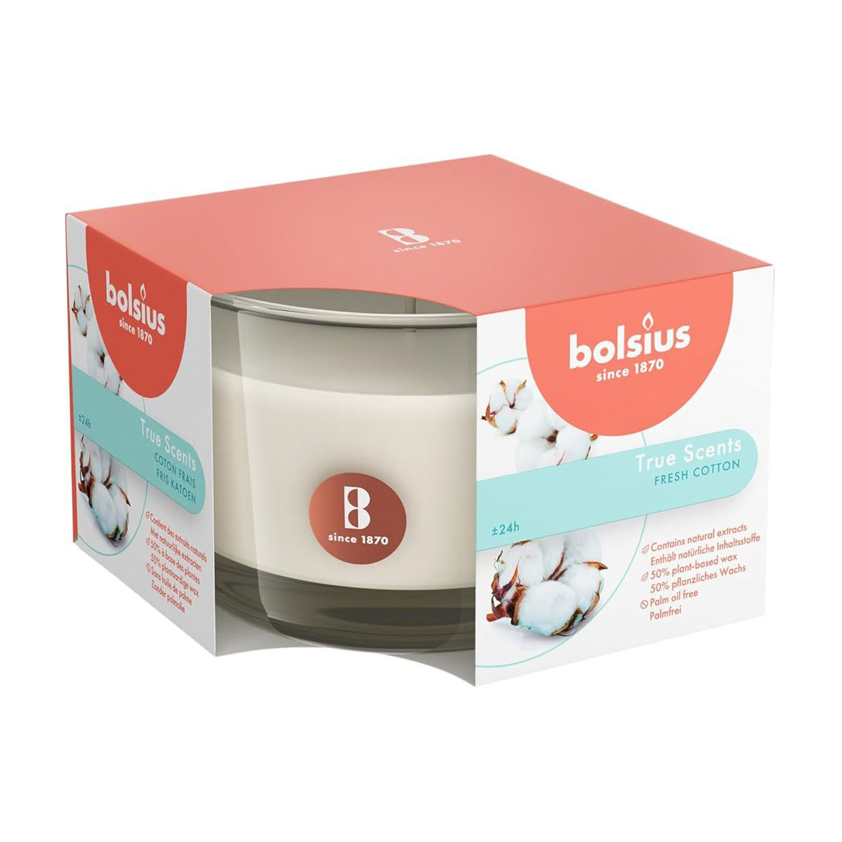 Ароматична свічка в склянці Bolsius True Scents Fresh Cotton, 63*90 мм