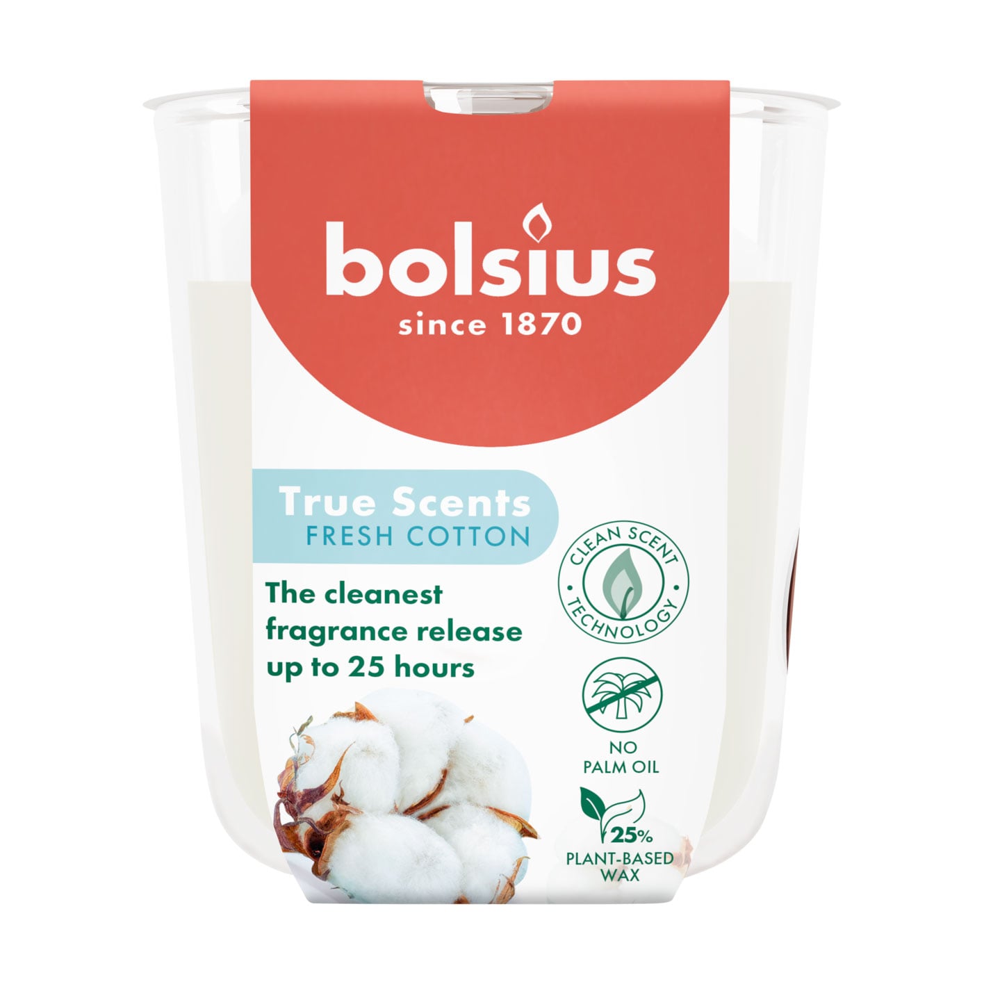Ароматична свічка в склянці Bolsius True Scents Fresh Cotton, 80*73 мм