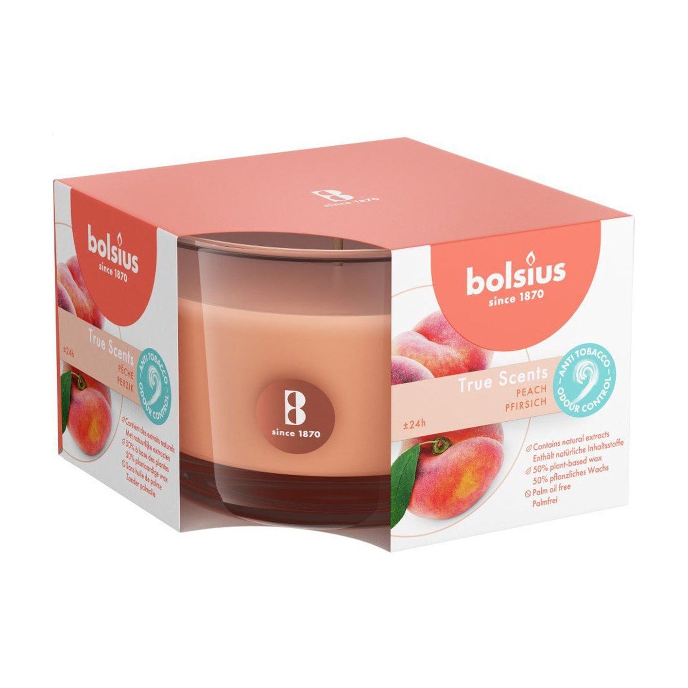 Ароматична свічка в склянці Bolsius True Scents Peach, 63*90 мм