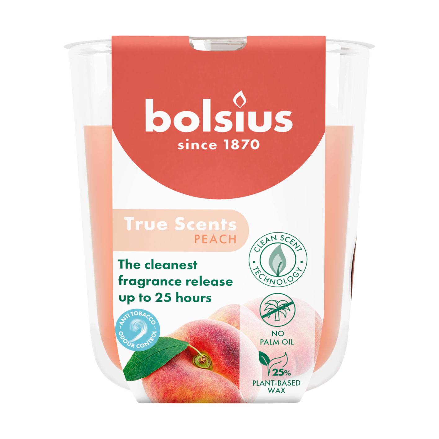 Ароматична свічка в склянці Bolsius True Scents Peach, 80*73 мм
