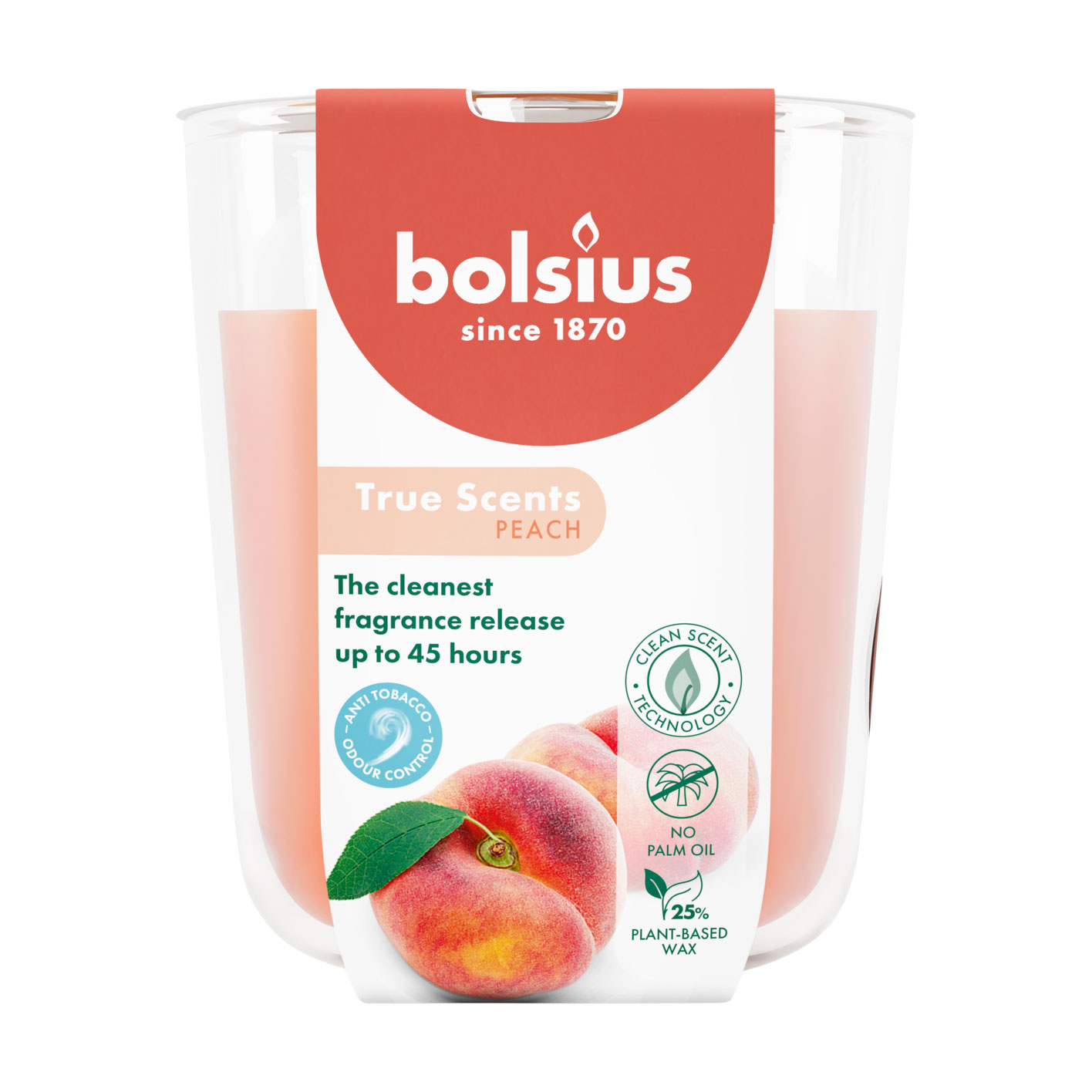 Ароматична свічка в склянці Bolsius True Scents Peach, 97*85 мм