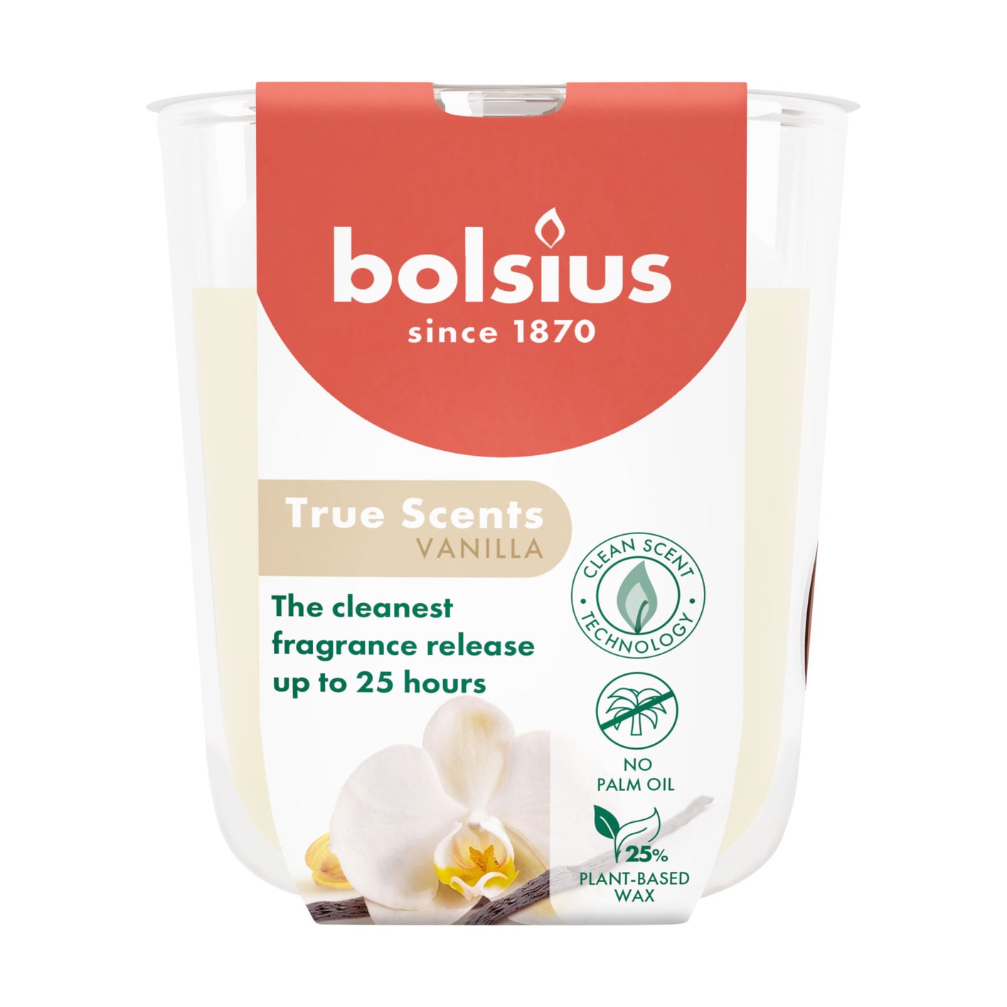 Ароматична свічка в склянці Bolsius True Scents Vanilla, 80*73 мм