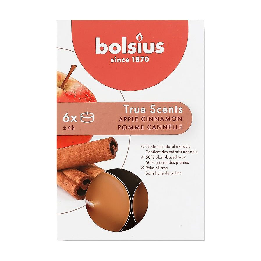 Ароматичні свічки Bolsius True Scents Apple Cinnamon, 6 шт