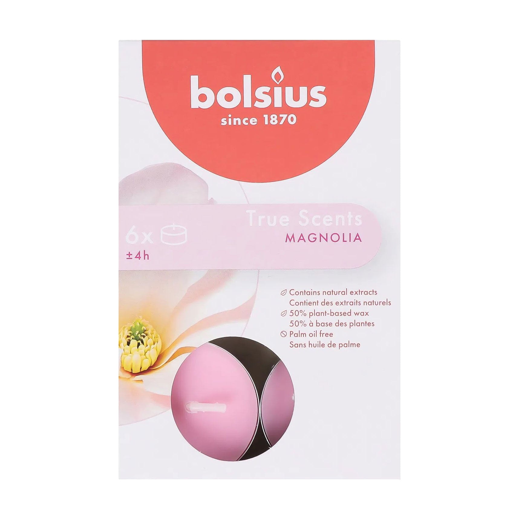 Ароматичні свічки Bolsius True Scents Magnolia, 6 шт