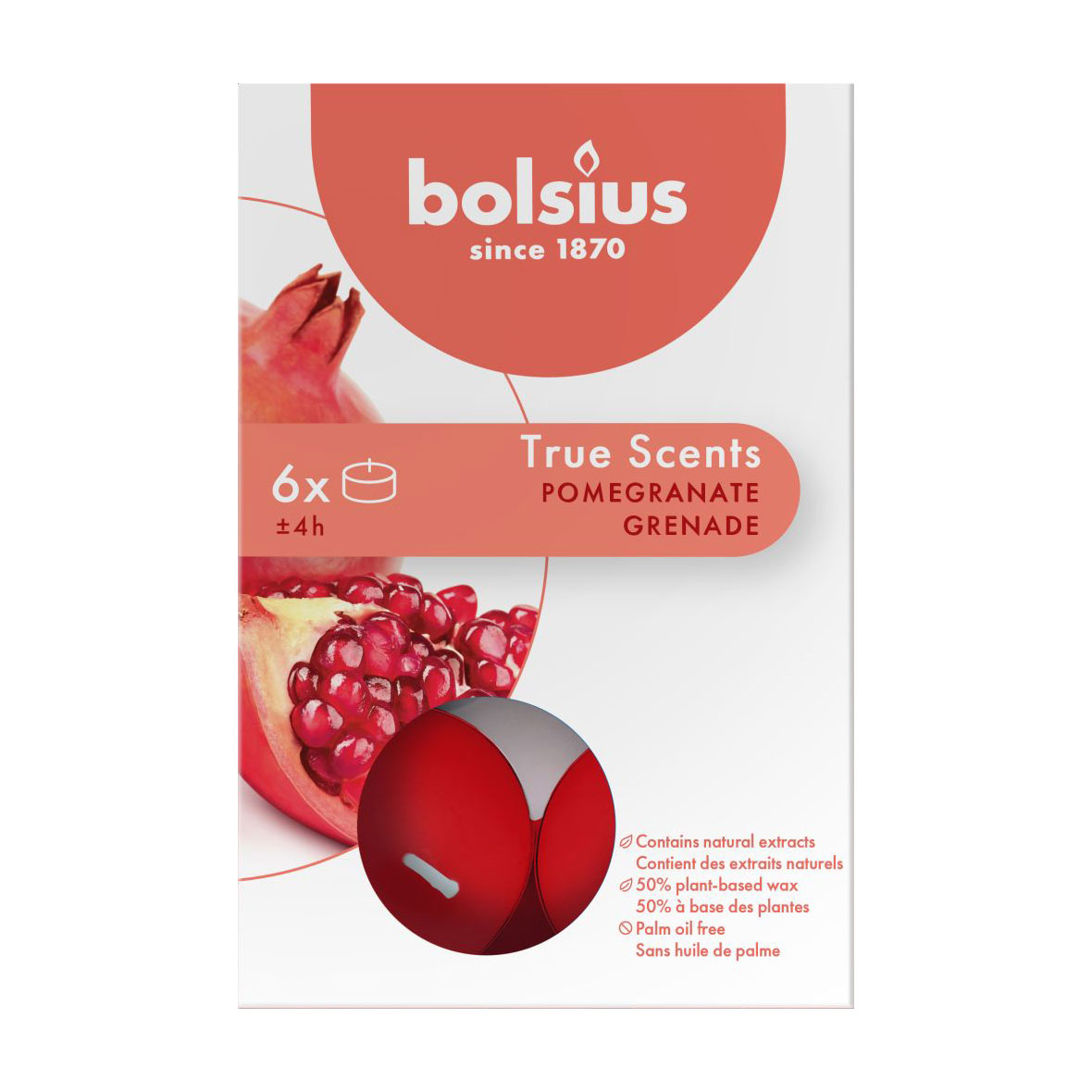 Ароматичні свічки Bolsius True Scents Pomegranate, 6 шт