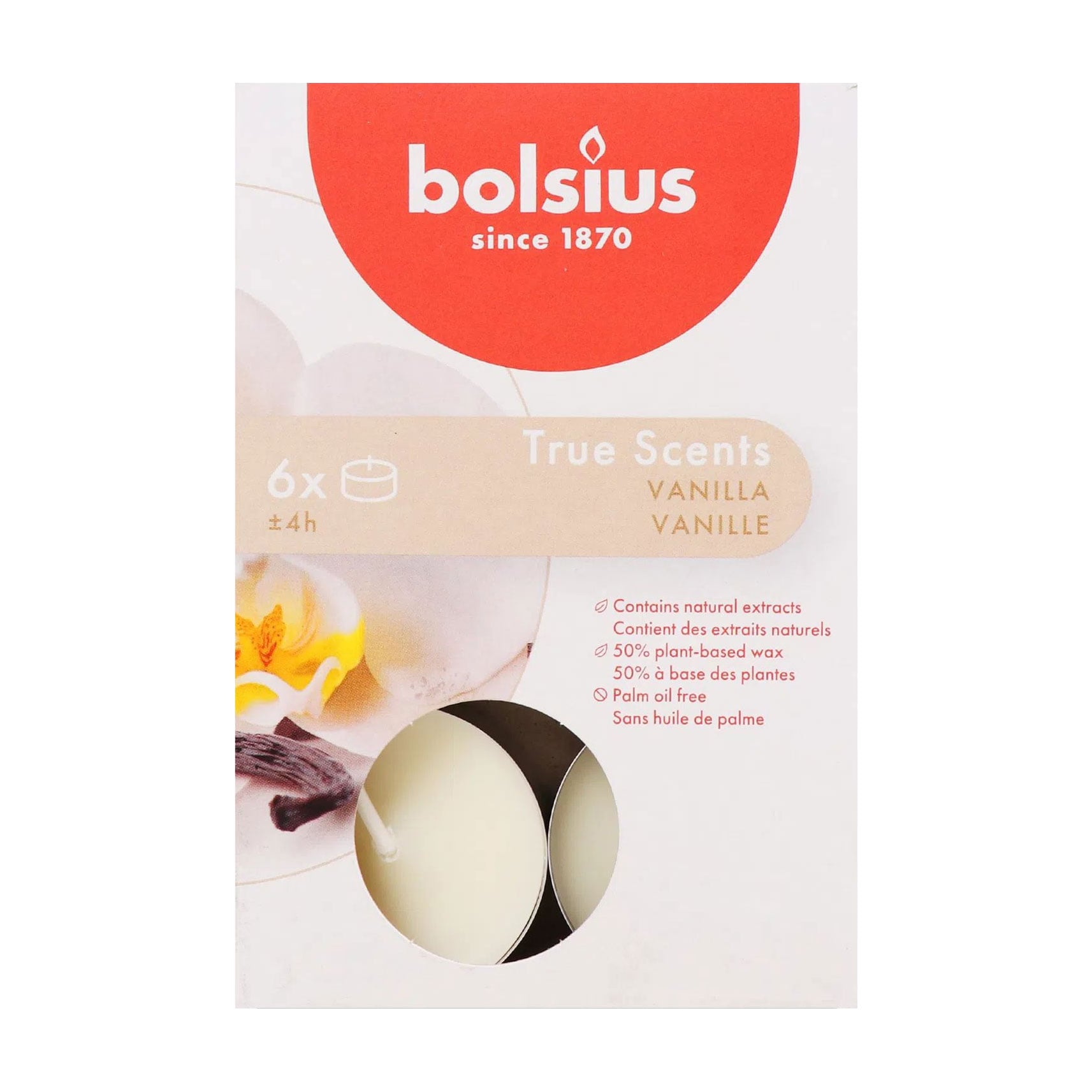 Ароматичні свічки Bolsius True Scents Vanilla, 6 шт