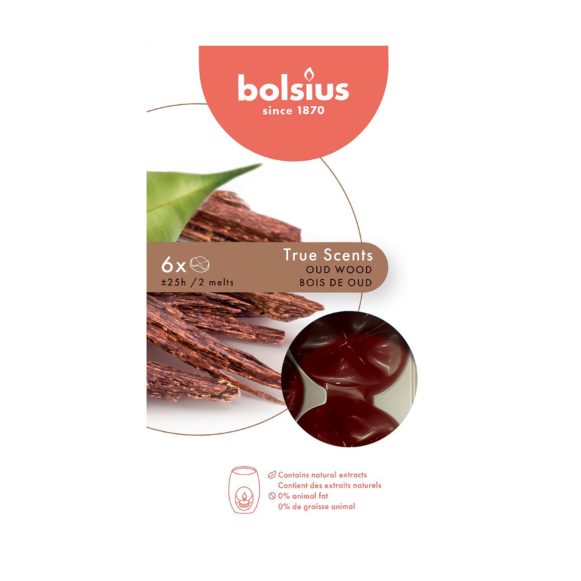 Ароматичний віск Bolsius True Scents Oud Wood, 6 шт