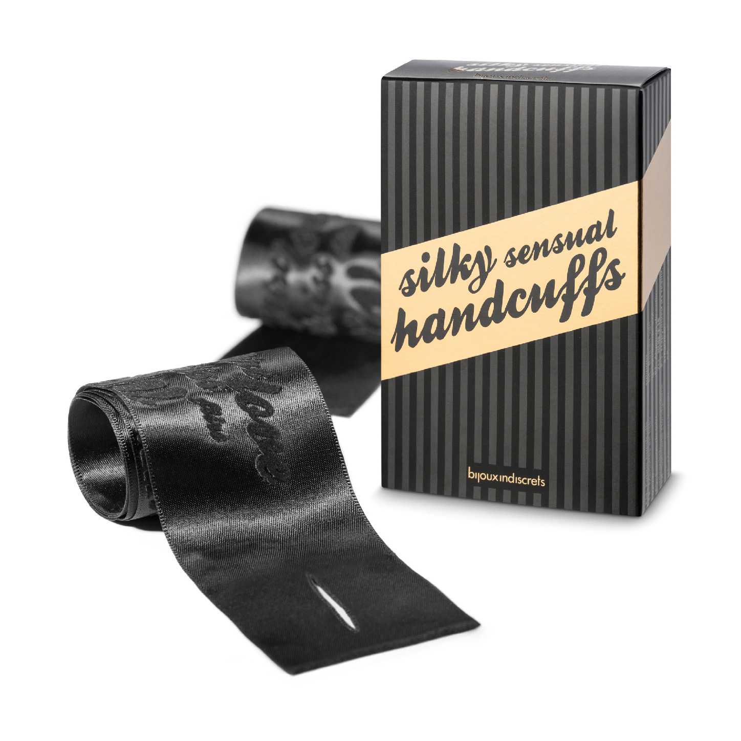 Атласні стрічки-наручники Bijoux Indiscrets Silky Sensual Handcuffs чорні, 2 шт