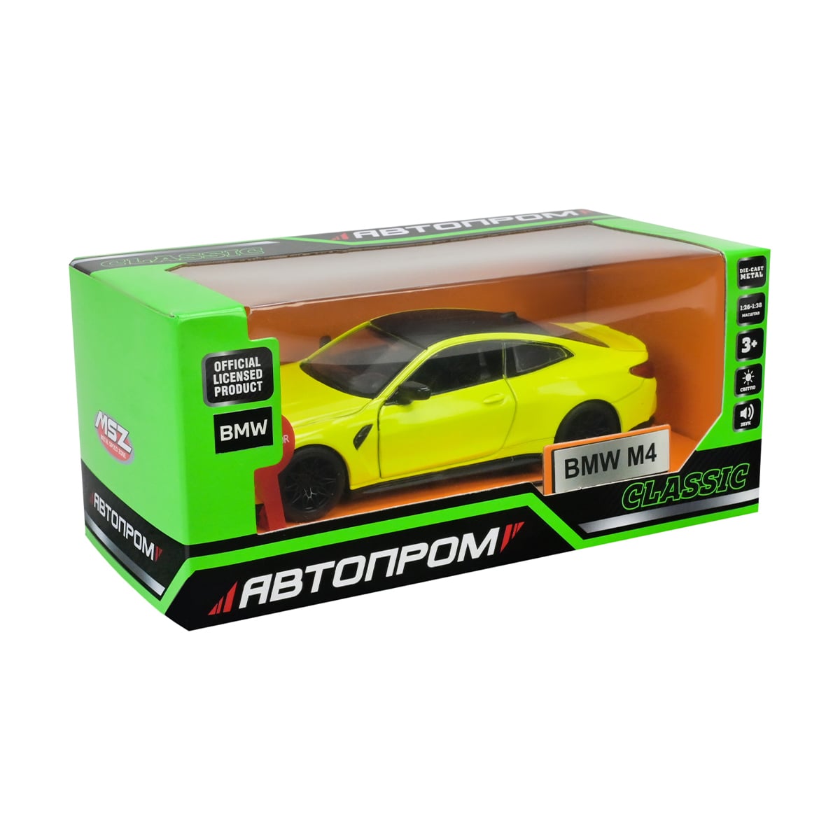 Автомодель Автопром Classic BMW M4, 1:32, зі світлом та звуком, у коробці, від 3 років, 14*5.5*4 см (68701)