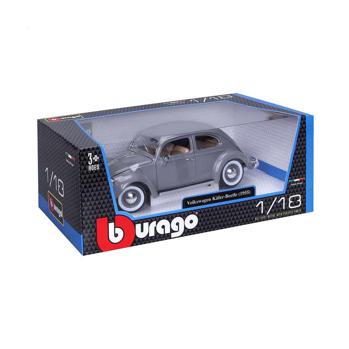 Автомодель Bburago Volkswagen Kafer Beetle (1955), 1:18, сіра, від 3 років (18-12029 GY)