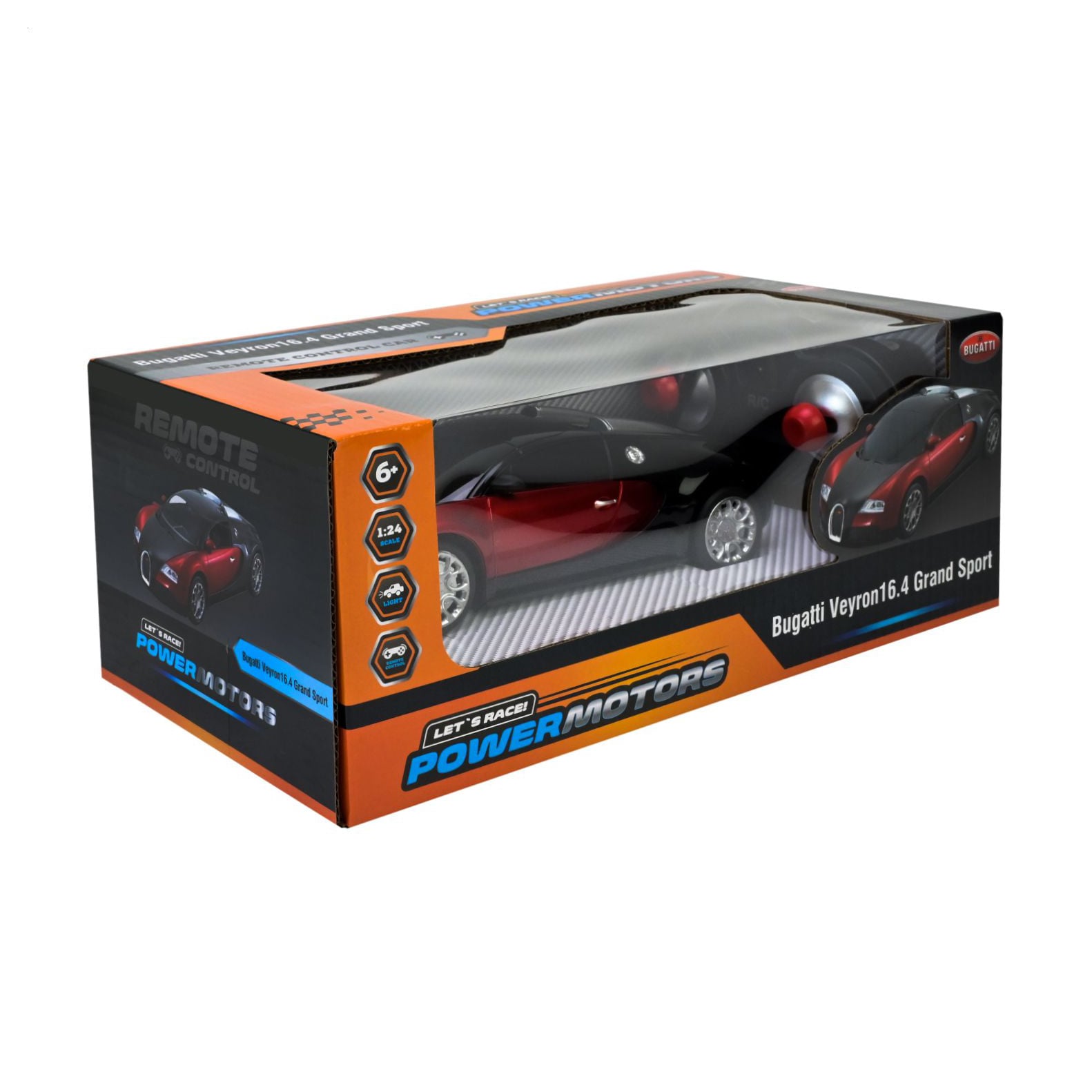 Автомодель Powermotors Bugatti Veyron 16.4 Grand Sport 1:24, на радіокеруванні, 18*8*5 см, червона, від 6 років (PM2402)